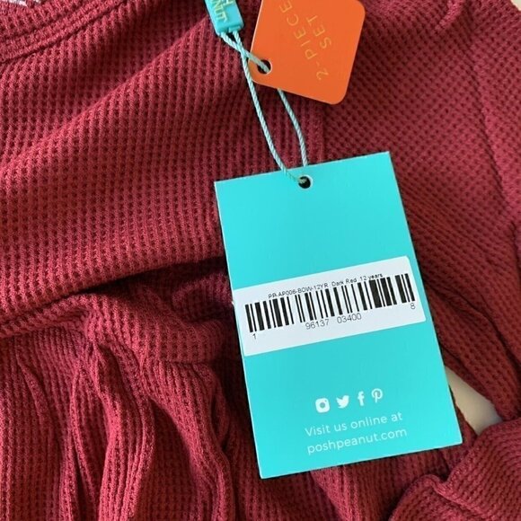 NWT Posh Peanut Girl Bordeaux Waffle Thermal Top And Leggings Set 12 Years - Picture 5 of 11
